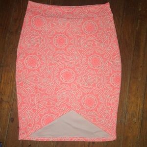 Bright coral/white pencil skirt